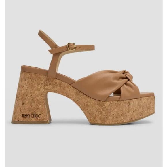 Jimmy Choo Heloise Leather Ankle-Strap Platform Sandals Size 36.5